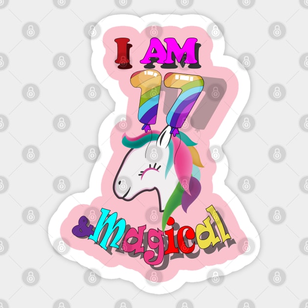 unicorn 17th birthday: I am 17 and magical Sticker by bratshirt